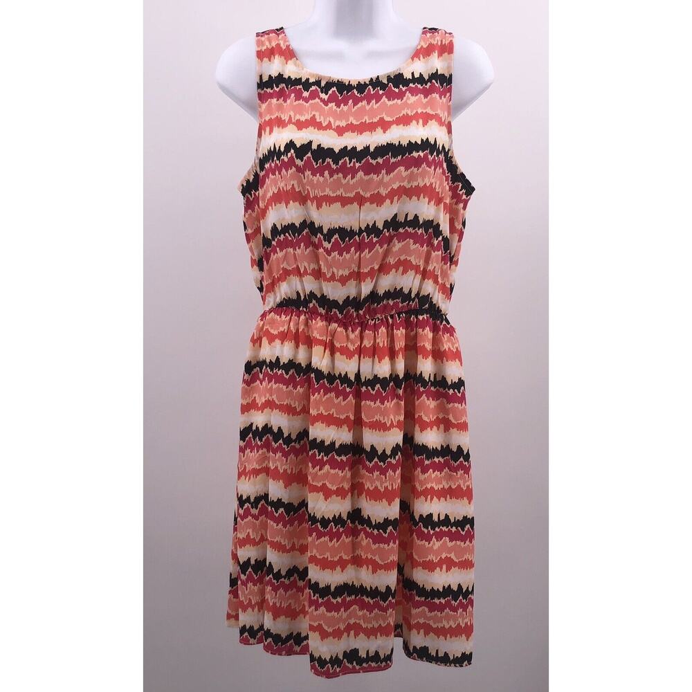 George Sz M 8 10 Sleeveless Summer Dress Pink Coral Black Striped Missing Belt